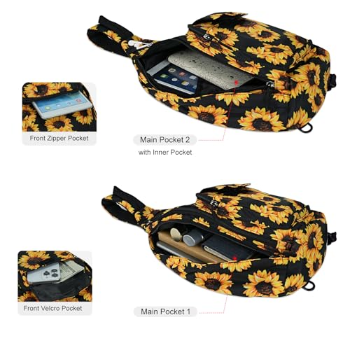 Duryarhall Sling Bag for Women Crossbody Chest Bag Convertible from Left to Right, Water Repellent Gym Backpack, Anit Theft, Sunflower - image 5