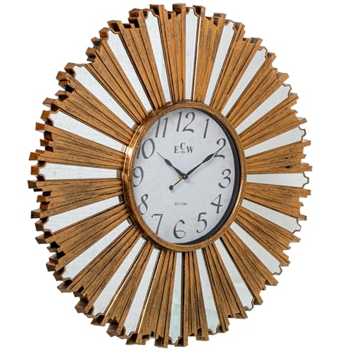 Horloge murale dorée miroir 58 cm chic pour salon moderne - 7