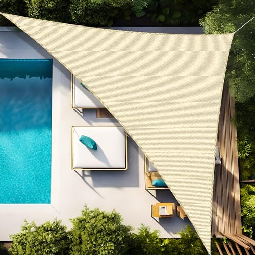 JUQG Vela de Sombra Triangulo Impermeable 4x4x4m, 420D Oxford Toldos de Terraza, 95% Resistente a Los Rayos UV, Cortina de Sombra para Piscina, Jardín, Terraza, Parque, Campamento - Beige