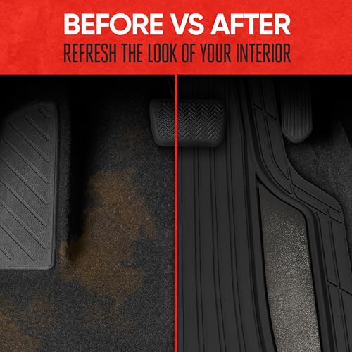 Image of Motor Trend ChromeTech Car Floor Mats Full Set - Durable Rubber Floor Mats for Cars with Two Tone Accent, All Weather Interior Protection for Front and Rear with Non-Slip Backing, Gunmetal Chrome