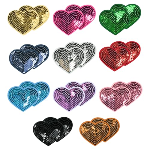 Benkyo 22Pcs Sequin Heart Iron On Patches Heart Patches Iron On Fabric Embroidery Iron On Heart Patches for Clothes Caps Hats Jeans Crafts (Multicolor)