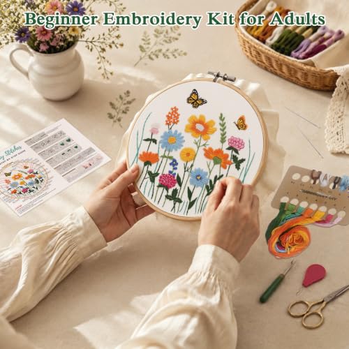 Image of Louise Maelys Floral Butterfly Embroidery Kit for Beginners, DIY Craft