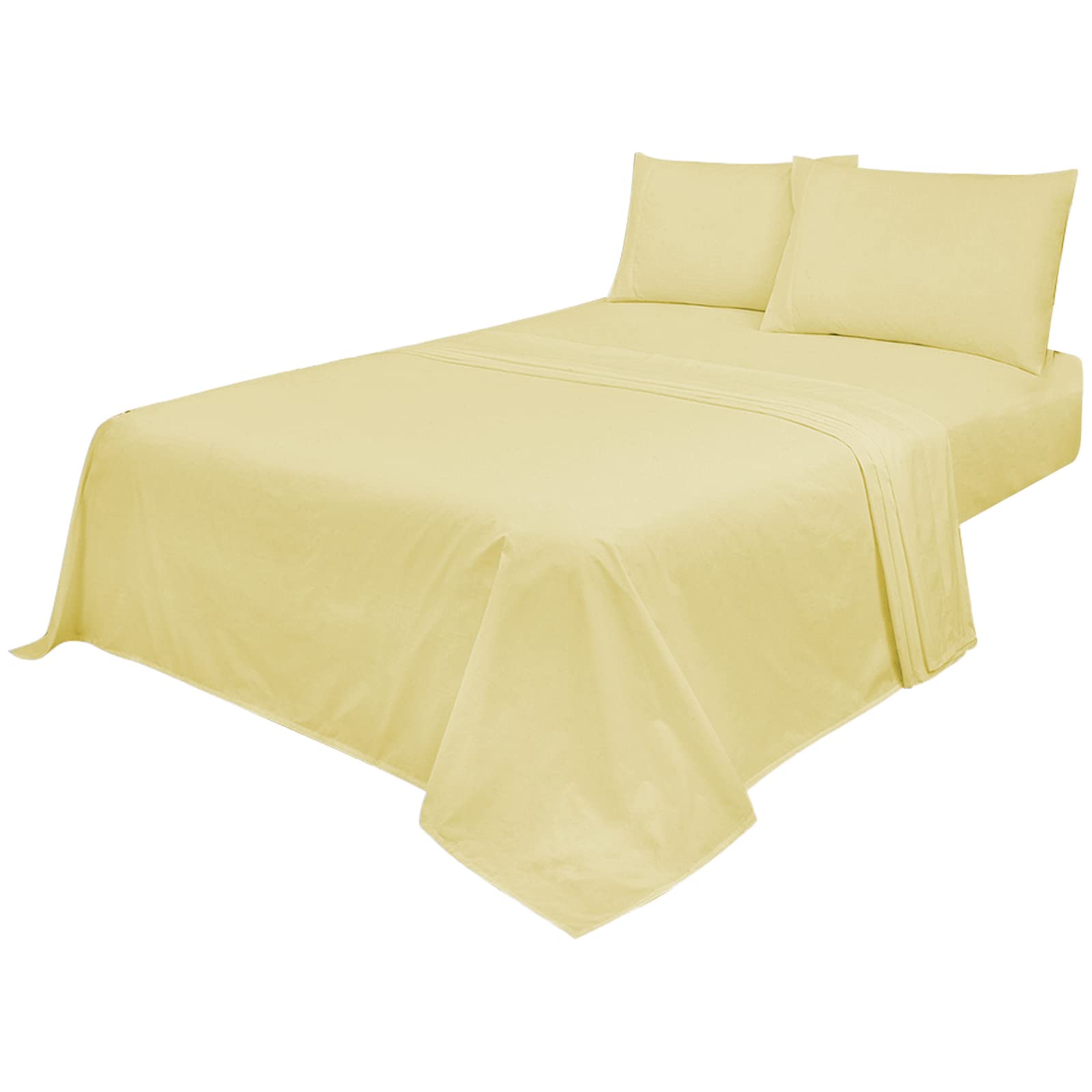 Voice7 Non Iron Lemon 3pc Sheets Set (Fitted Sheet + Flat Sheet + One Pillow Case) Percale Super Poly Cotton Bedding Sets (Lemon, Single) โ image 1