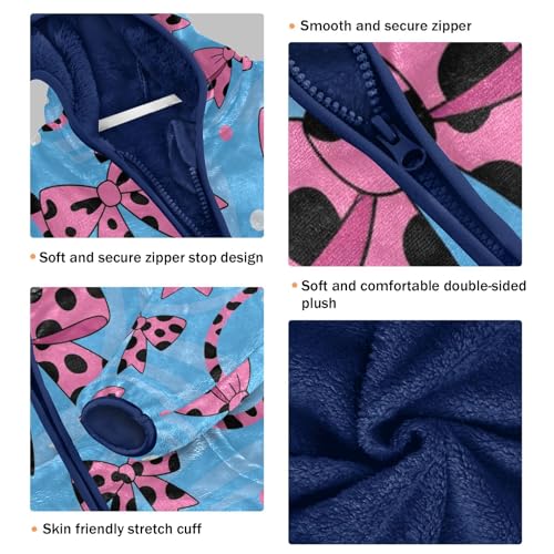 Pink Bow on Blue Toddler Fleece Jacket Girl Boys Hooded Fleece Jacket Coat Warm Outwear Zip-up 3-10T3