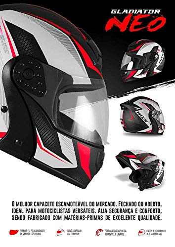Capacete Mixs Gladiator Neo Brilhante Escamoteavel Articulado Robocop preto com vermelho 58