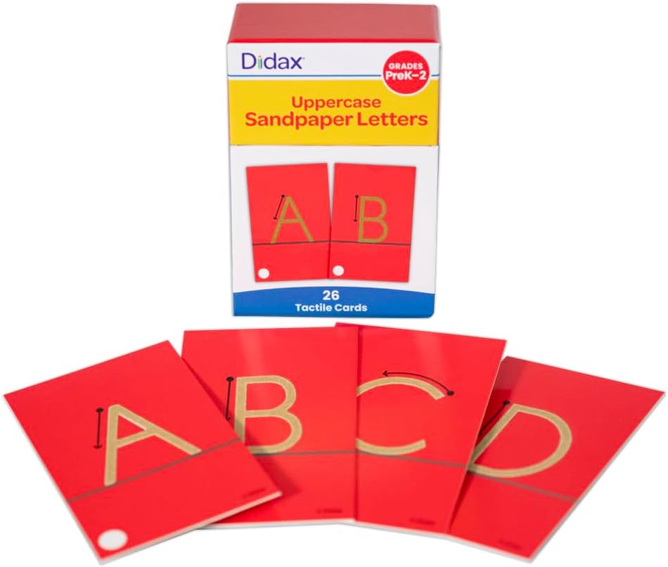Didax Uppercase Sandpaper Letters - 28 Tactile Alphabet Cards for Grades Pre-K to 1st - Educational Letter Resources for Young Learners