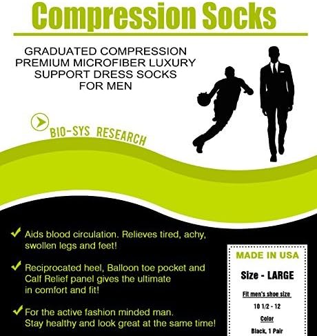 Compression Socks for Men - Formal and Casual Dress -Clinically Proven and Physician Recommended - Best Graduated Support - Unique Style & Fit, Knee High - Black - Moisture Wicking - Medium & Large