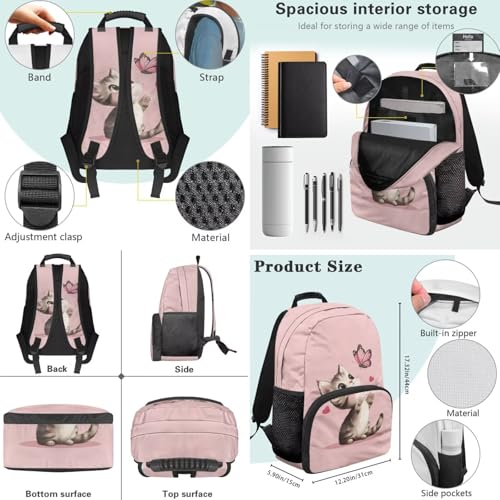 Cute Cartoon Cat Backpack School Bag for Girls Kids Teen Schoolbag Bookbag with Insulated Lunch Bag Pencil Case Set Elementary School Daypack Pink4