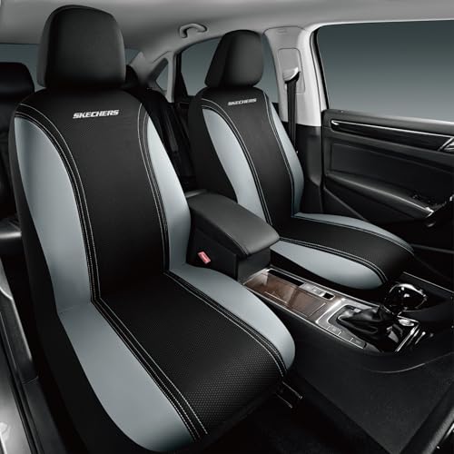 Skechers Memory Foam Seat Covers,Air- Cooled Mesh Thick Car Seat Covers,Leather Front Seat Covers,Airbag Compatible,Automotive Comfort Universal Fit for SUVs,Vans,Sedans,Cars,Trucks,Gray