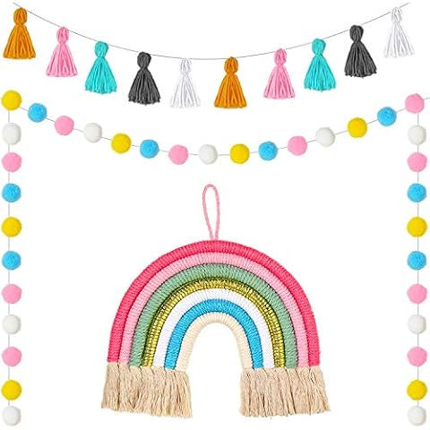 Boao 3 Pcs Rainbow Pom Pom Garland Set Cover