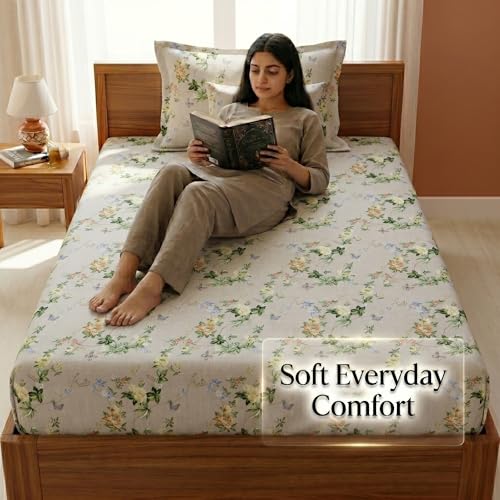 Image of Mafatlal 125 GSM Merino Single Size Bedsheet with Pillow Cover | 90 x 60 Inches | Soft, Breathable & Lightweight | Off White