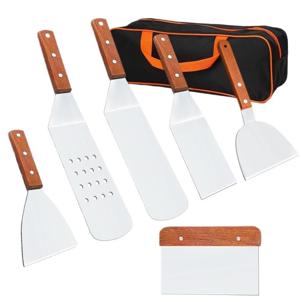 5–9 tlg. Grillspachtel Set Edelstahl mit Holzgriffen