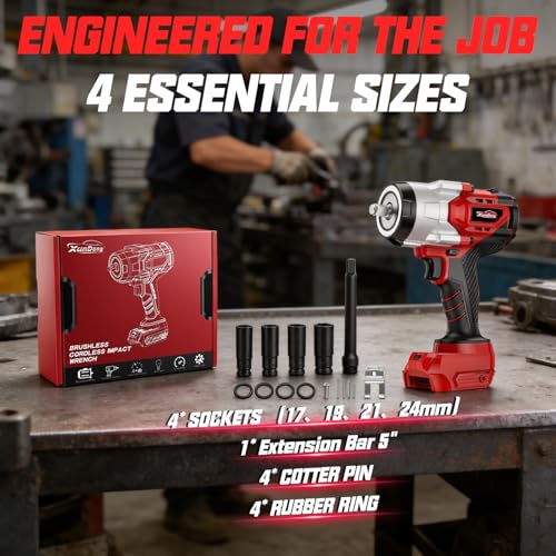 Image of Cordless 1 /2 inch Impact Wrench Compatibe with Milwaukee 18V Battery, 1250Ft-lbs(1700N.M) High Torque Impact Gun Heavy Duty, Brushless Electric Power Impact Driver with 4 Sockets&4 Speed Modes&LED Light