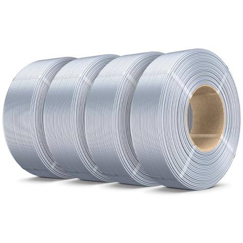 SUNLU 4KG Silk PLA Plus Filament Refill, No-Spool 3D Printer Silk Filament 1.75mm for Reusable Spools, Compatible with Bambu Lab 3D Printers, 1KG/Roll, 4 Packs, Silk Silver x4