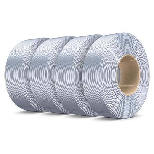 SUNLU 4KG Silk PLA Plus Filament Refill, No-Spool 3D Printer Silk Filament 1.75mm for Reusable Spools, Compatible with Bambu Lab 3D Printers, 1KG/Roll, 4 Packs, Silk Silver x4