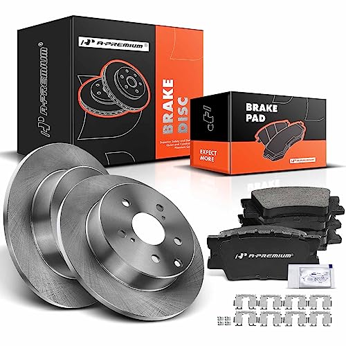Image of A-Premium 11.06 inch (281mm) Rear Solid Disc Brake Rotors + Ceramic Pads Kit Compatible with Select Toyota and Lexus Models - RAV4 2006-2018, HS250h 2010-2012, 6-PC Set