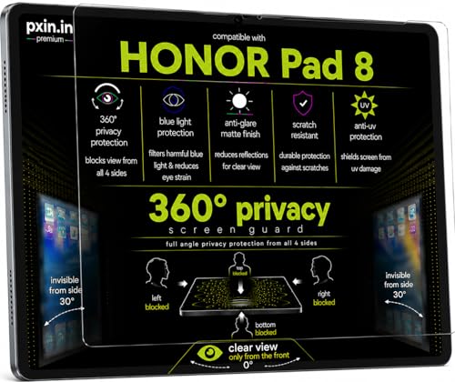 Image of Pxin 360 Pro Privacy Screen guard compatible with Honor Pad 8 | Anti Glare | Anti UV | Anti Blue | Anti Reflection | Privacy Filter | Unbreakable Build