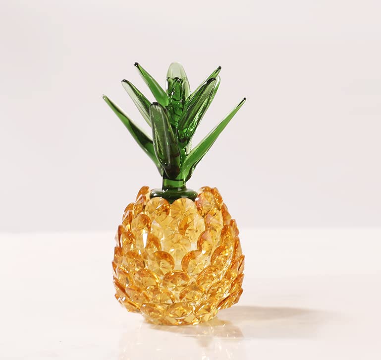 Figurina di frutta in vetro giallo ananas fatto a mano in vetro soffiato con glassa di cristallo regalo per Natale compleanno decorazioni per la casa ornamento da tavola