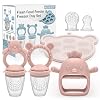 MISSLILI Baby Silicone Fruit Food Feeder Pacifier & Breastmilk Popsicle Freezer Molds,BPA Free Baby Food Storage Containers Frozen Ice Tray for Baby Feeding Safely, Infant Fruit Teething Toy (Pink)