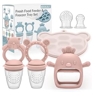 MISSLILI Baby Silicone Fruit Food Feeder Pacifier & Breastmilk Popsicle Freezer Molds,BPA Free Baby Food Storage Containers Frozen Ice Tray for Baby Feeding Safely, Infant Fruit Teething Toy (Pink)