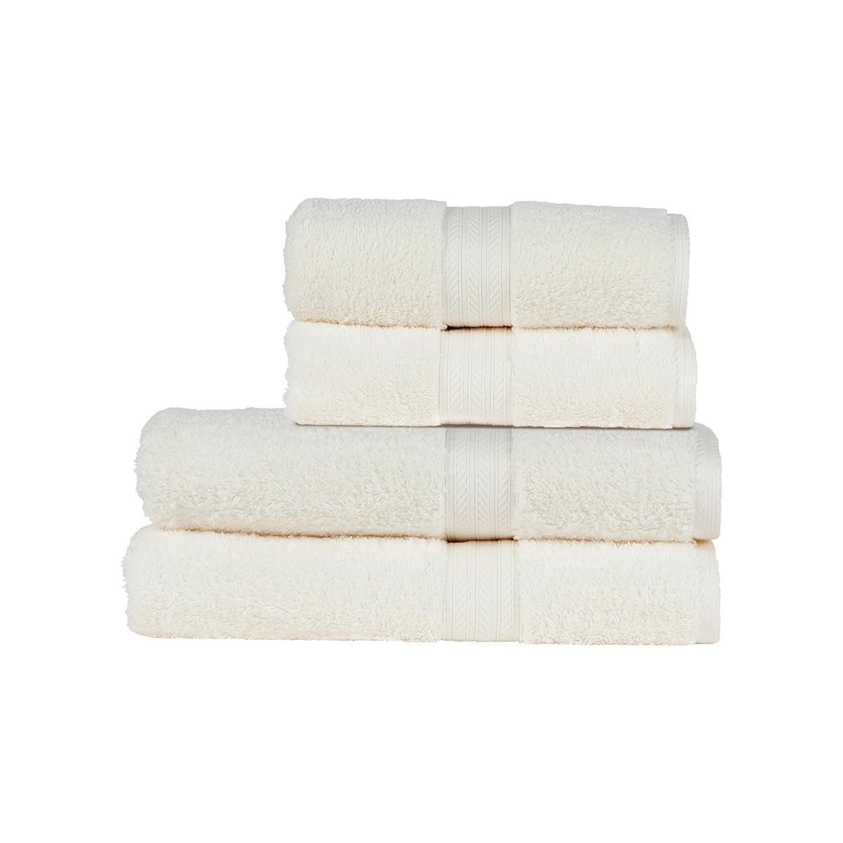 Christy Renaissance 4 Piece Towel Set | Parchment Off-White | 100% Egyptian Cotton Pile | Luxuriously Soft and Super Absorbent | 675 GSM | 2 Bath Towels 2 Hand Towels