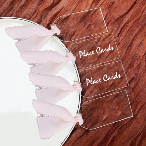 10 cartões de acrílico transparente com fita, cartões de nome de casamento de 9 cm x 1,6 cm para con