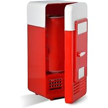 Nicear Portable Mini Fridge 5V USB 1 Can Drink Cooler and Warmer Compact Beverage Fridge for Car Office Desk Bedroom Red, 95x95x195mm