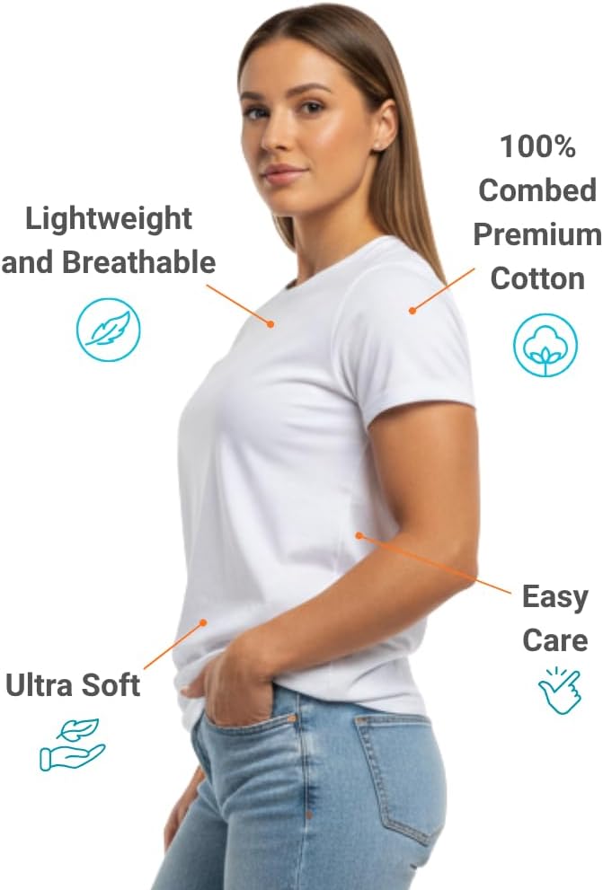 Women’s 100% Cotton T-Shirt, Crew Neck Soft Premium Regular Fit Tee, Plain Short Sleeve Comfort Fit Tees for Women - Image 5