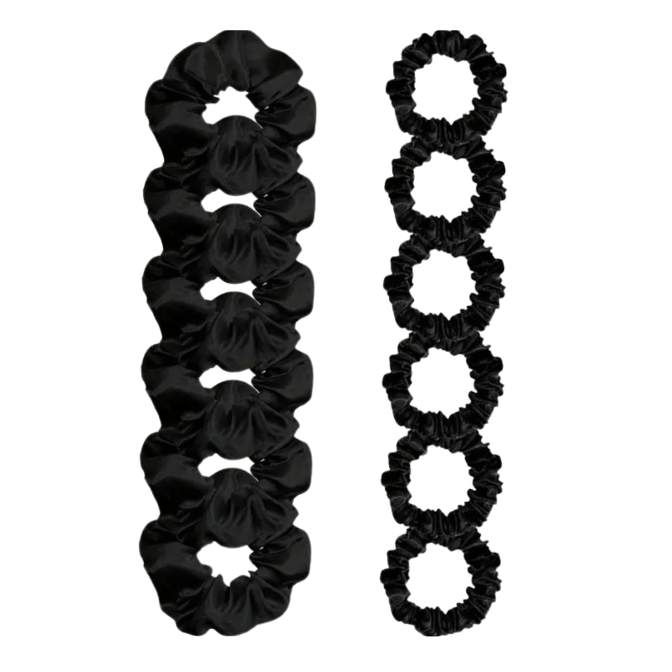 12 PCS Satin Silk Hair Scrunchies Set, Elastic Solid Color Hair Scrunchies Bands for Girls and Women (Black)