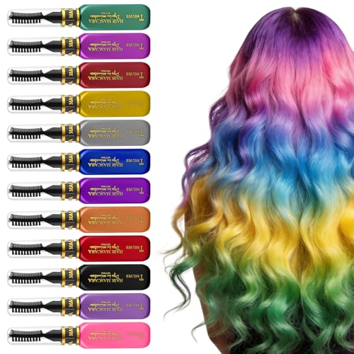 BUTBU 12 cores giz para o cabelo, pente de giz tinta de cabelo temporária, giz temporário para o pêlo, tinta em pé-lo lavável para menina, giz de cores para crianças bricolage festa e cosplay