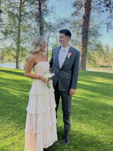 Strapless Tiered Chiffon Bridesmaid Dresses Long Ruched Prom Dress for Women Formal Evening Gowns WN0123