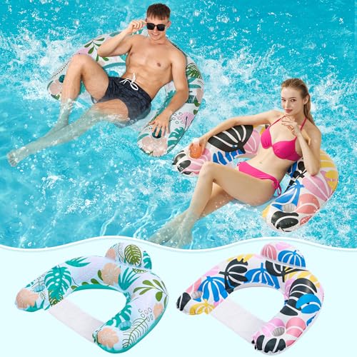 2 Pack Pool Floats Adult,OKSUWATER Pool Floaties for Adults with Two Cup Holders Inflatable Pool Floats Chairs, Lake Floats for Adults Toys Applies to Water Play Party-Multicolor
