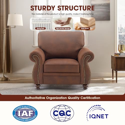 Image of Couchus Mid-Century Accent Chair with Nailhead Trim, Faux Leather Upholstered Armchair for Living Room, 42 inch Upholstered Sofa Chair for Bedroom (Caramel Rust, Single)
