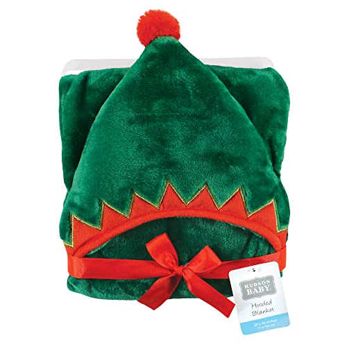Image of Hudson Baby Unisex Baby and Toddler Hooded Animal Face Plush Blanket, Elf, One Size
