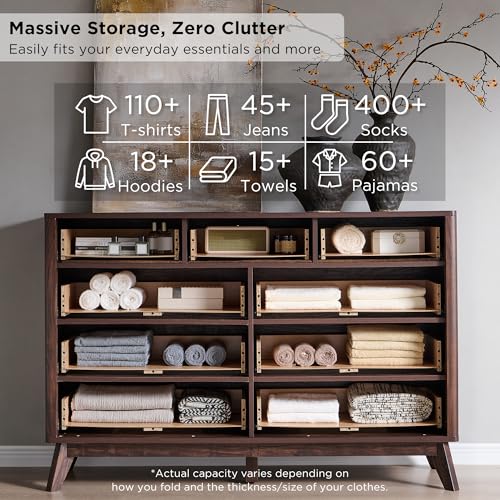 Image of T4TREAM Fluted 9 Drawers Dresser, 54 inch Wide Modern Chest of Drawers, Curved Profile Design, Dresser TV Stand, Wood Drawer Organizer for Bedroom, Living Room, Hallway, Dark Walnut