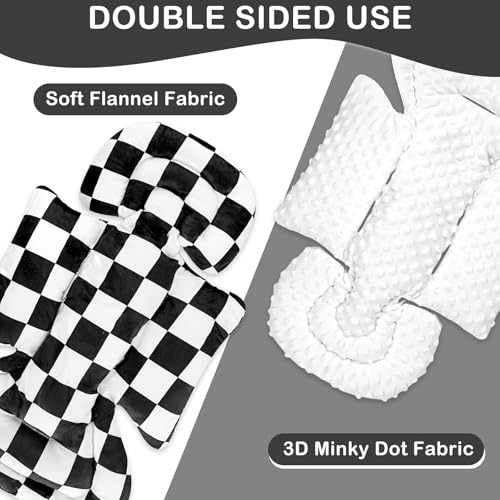 Image of DILIMI Infant Car Seat Insert, Baby Car Seat Head Support with 3 Strap Paddings, Soft Newborn Car Seat Cushion for Stroller, Swing, Bouncers, Black Checkered