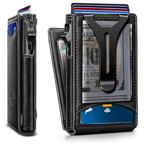 BULLIANT Men Wallet,Magnetic Metal Wallet Money Clip 9Cards Pop-up Access