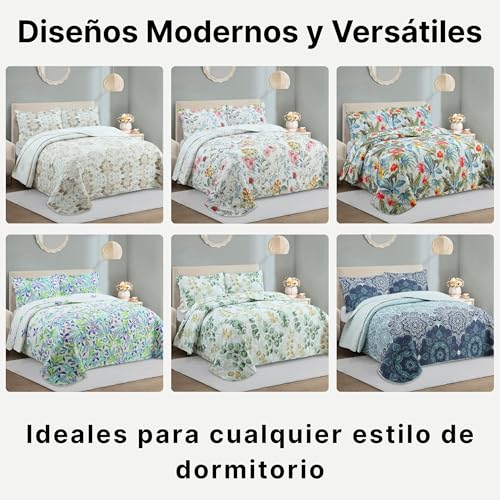 Colcha Boutí Cama 90 (180x270) Estampada para Verano y Entretiempo - Algodón y Poliéster - Cubrecama Ligero y Transpirable con 1 Funda de Almohada (50x70) – Acabado en Punta Redonda (Ankara) - imagen 4