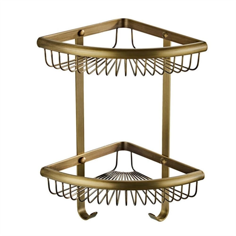 ZzleoyuUUs-12 Bathroom Shelves 2 Tier Corner Shower Caddy Copper Wall Mounted Shower Corner Basket Sturdy Wall Corner Rack