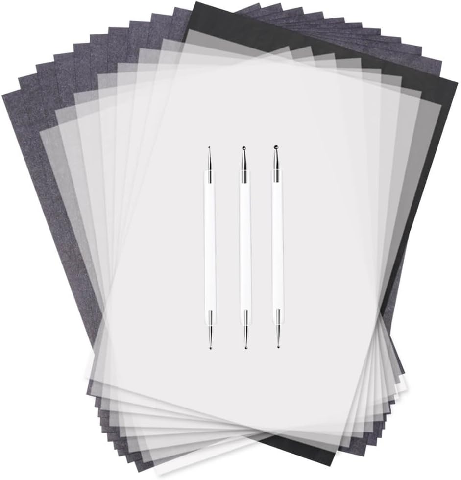 Selizo 100 Sheets Carbon Transfer Paper and Tracing Paper with Embossing Stylus Set for Drawing, Sketching, Canvas, Wood and Other Art Surfaces