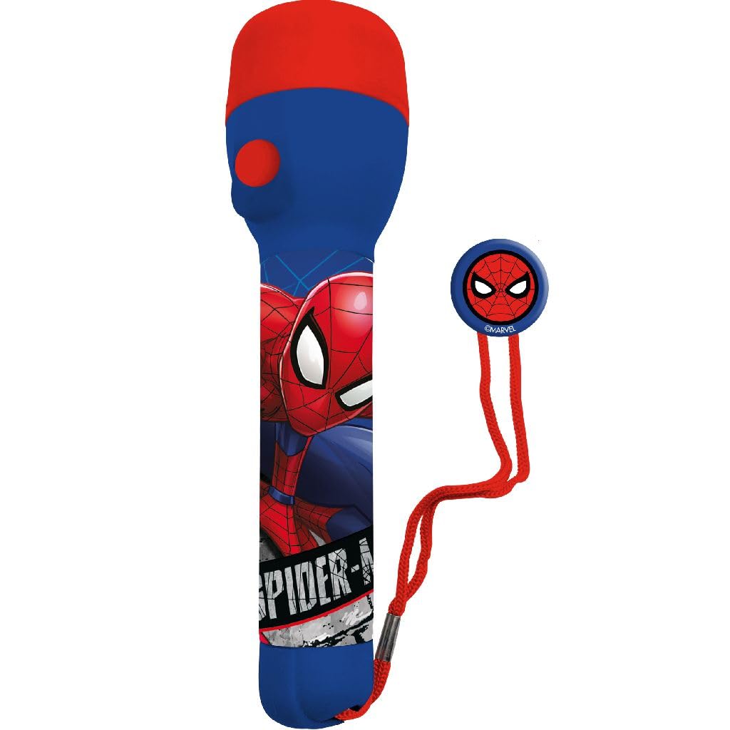 Hovuk Boys Spider-Man Led Kids Flashlight 16Cm, Lightweight Travel Torch, Summer Light For Reading, Camping And Emergencies - Gift For Children 3+Years, Blue