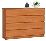 BDW - Comò con 8 cassetti, comò K140, credenza, mobili per soggiorno, camera da letto, corridoio, armadio da ufficio, materiale robusto e design moderno - 138x40x99 cm, Ontano
