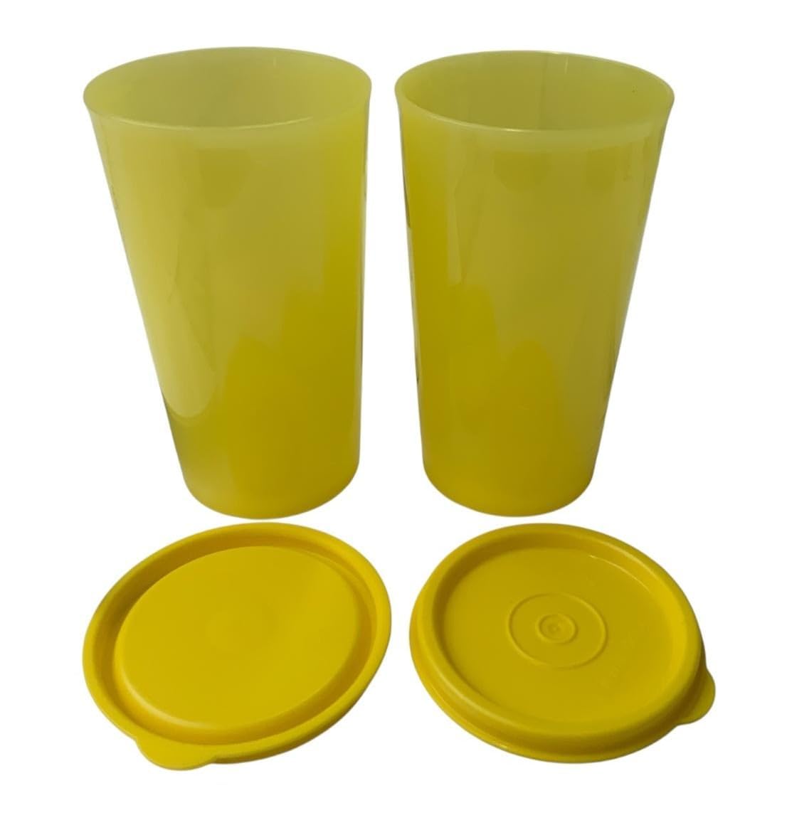 Tupperware Becher 2er Set 2 Stück 330ml gelb Trinkhalmbecher auslaufsicher luftdicht Glas Joghurt Joghurtbecher Smoothie