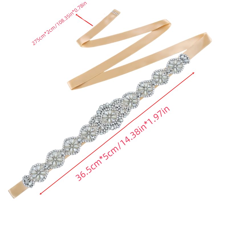 Bridal Rhinestones Sash Applique Pearls Beaded Belt Handmade Crystal Bridal Belts Thin Evening Dress Accessories2