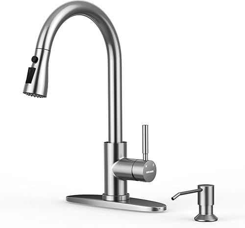 Vista 105 de WEWE grifo de cocina de una sola manija, de arco alto, extraíble, níquel pulido, grifos para fregaderos de cocina de una sola palanca, de acero