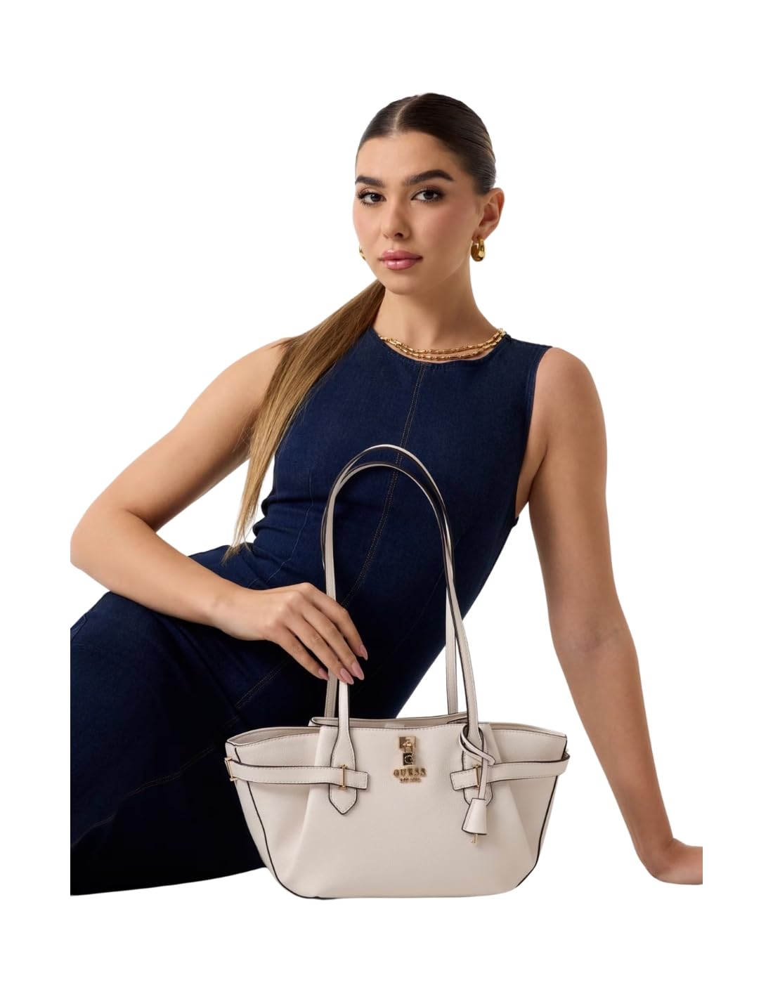 GUESS borsa a tracolla Yesba Girlfriend Shoulder Satchel Bag Cream White avorio