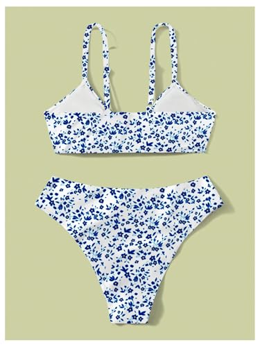 Image of COZYEASE Girls' 2 Piece Ditsy Floral Print Knot Front Ruched Triangle Bikini Swimsuit