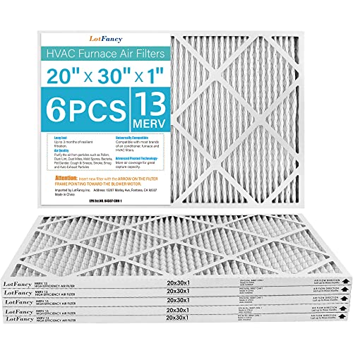 Lotfancy 20X30X1 Air Filters, Merv 13 Ac Furnace Filters, 6 Pack Pleated Air Conditioner Hvac Filters (Actual Size: 19.75 X 29.75 X 0.75 Inches) #TOP7