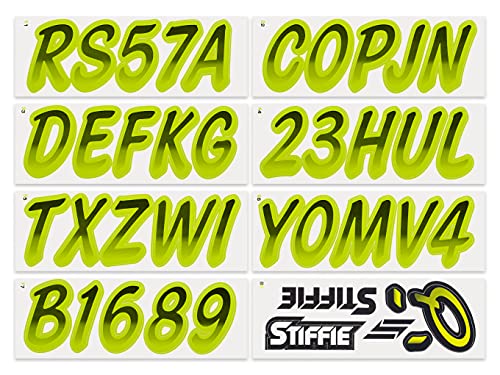 Image of STIFFIE Whipline Black /Electric Lime 3 inch Boat & PWC Registration Decals • Numbers Letters Stickers