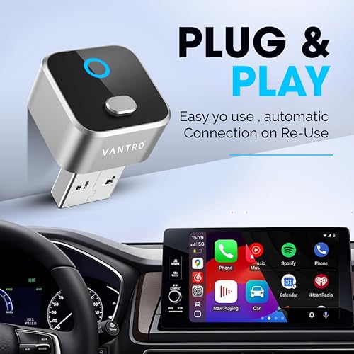 Image of VANTRO Wireless CarPlay & Android Auto Adapter 2-in-1 - One-Click Disconnect, Convert Wired to Wireless, Fast Auto Reconnect, Plug & Play USB Dongle, Compatible with iPhone iOS & Android Cars